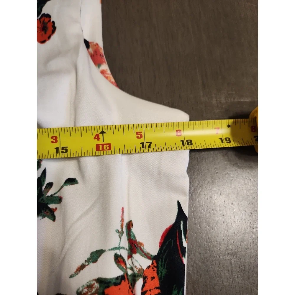 Creation L Women Floral Sheath Dress Size 6 White Pink Green Cotton Blend Summer